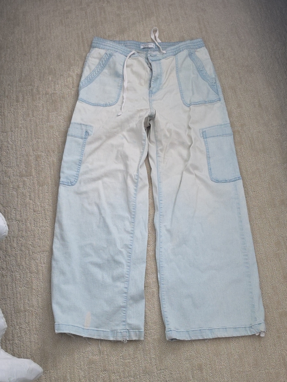 Light Blue Women's High Rise Wide-Leg Denim Cargo Jeans